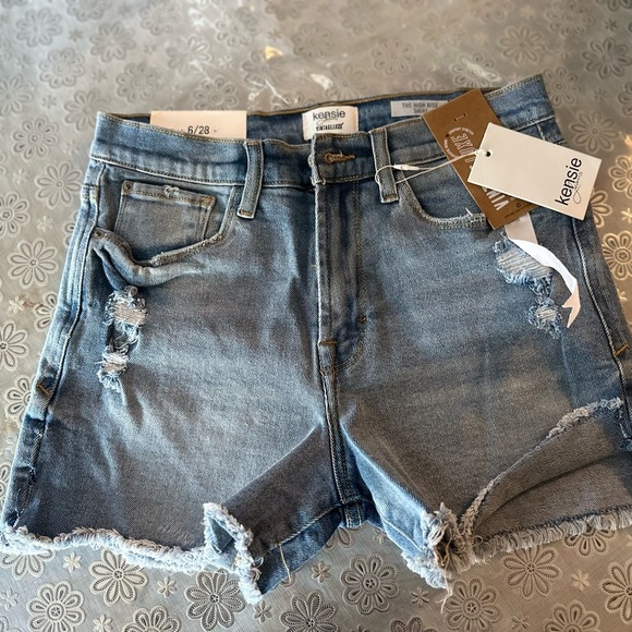 Kensie High Waist Denim Shorts - Blue - Picture 1 of 8